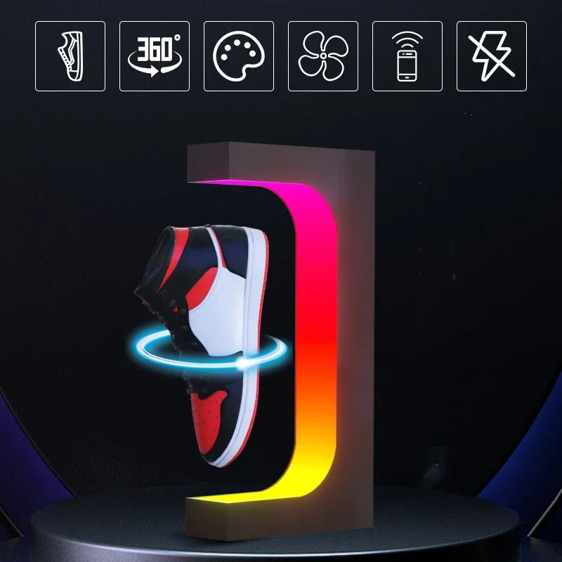 LED Magnetic Rotation Shoe Display Stand Levitation Floating Shoes Sneaker Home Decor Shoes Storage Shoes Shop Sample Showcase